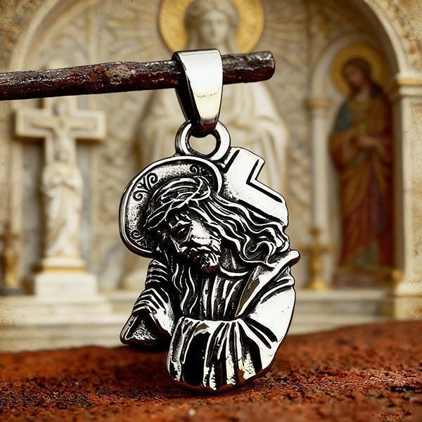 《 QBOX 》FASHION 飾品【CBP8-1208】精緻個性復古宗教耶穌聖贖十字架鈦鋼墬子項鍊/吊墬-細節圖3