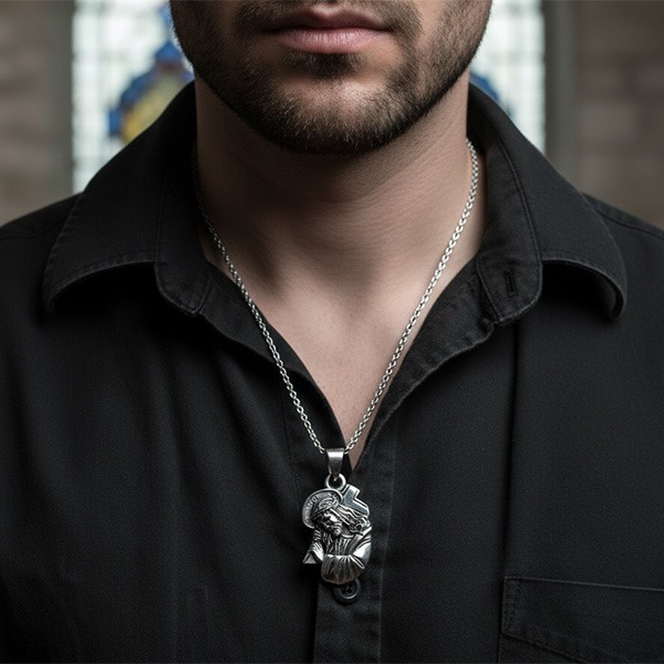 《 QBOX 》FASHION 飾品【CBP8-1208】精緻個性復古宗教耶穌聖贖十字架鈦鋼墬子項鍊/吊墬-細節圖7