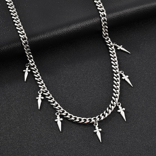 《 QBOX 》FASHION 飾品【GNC-263】精緻個性十字架尖錐古巴鏈鈦鋼項鍊/鋼鍊條-細節圖3