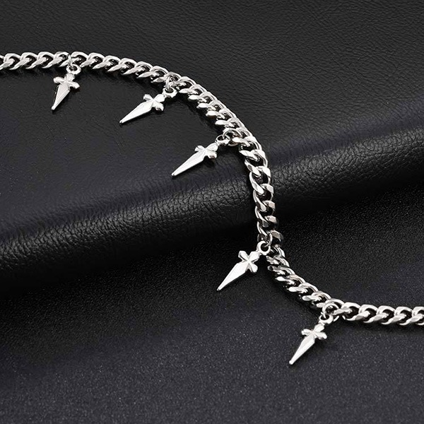 《 QBOX 》FASHION 飾品【GNC-263】精緻個性十字架尖錐古巴鏈鈦鋼項鍊/鋼鍊條-細節圖5