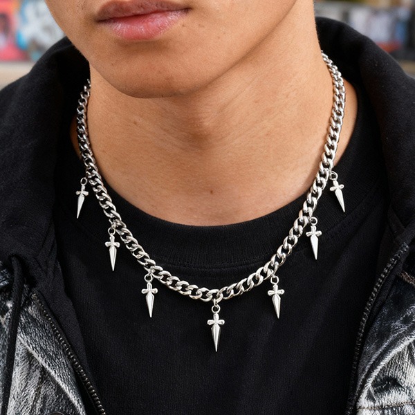 《 QBOX 》FASHION 飾品【GNC-263】精緻個性十字架尖錐古巴鏈鈦鋼項鍊/鋼鍊條-細節圖6