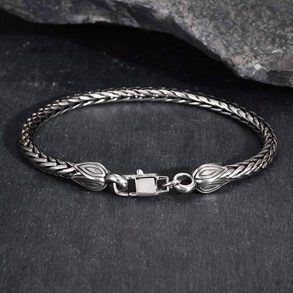 《QBOX 》FASHION 飾品【GBR-2710】 個性復古花苞編織紋理鈦鋼手鍊/手環-細節圖3