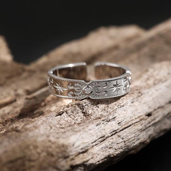 《 QBOX 》FASHION 飾品【CSWJ341】精緻個性「星光圖騰」浪漫微鑽S925純銀戒指/開口戒指-細節圖5