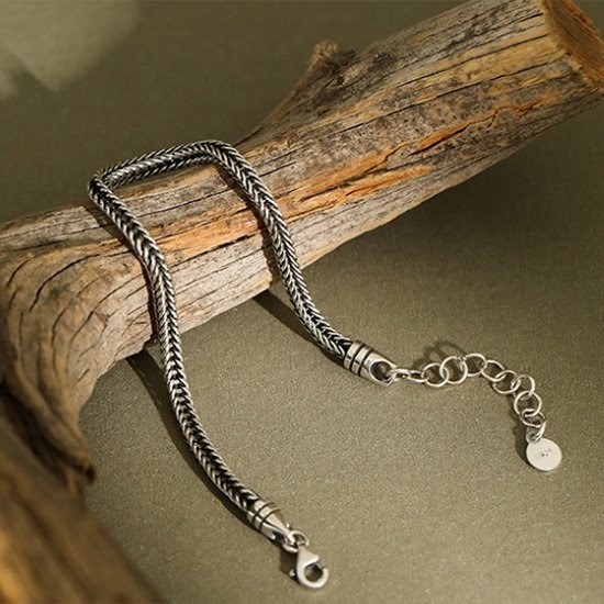 《 QBOX 》FASHION 飾品【BSF242】精致個性復古蛇骨鏈條S925純銀手鍊/手環-細節圖3