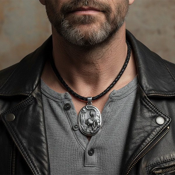 《QBOX 》FASHION 飾品【CBP8-896】精緻個性立體浮雕猛虎下山圓牌鈦鋼墬子項鍊/吊墬-細節圖9