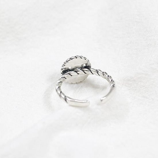 《 QBOX 》FASHION 飾品【SAR1813】精緻復古簡約天然黑瑪腦S925純銀開口戒指/戒環-細節圖6