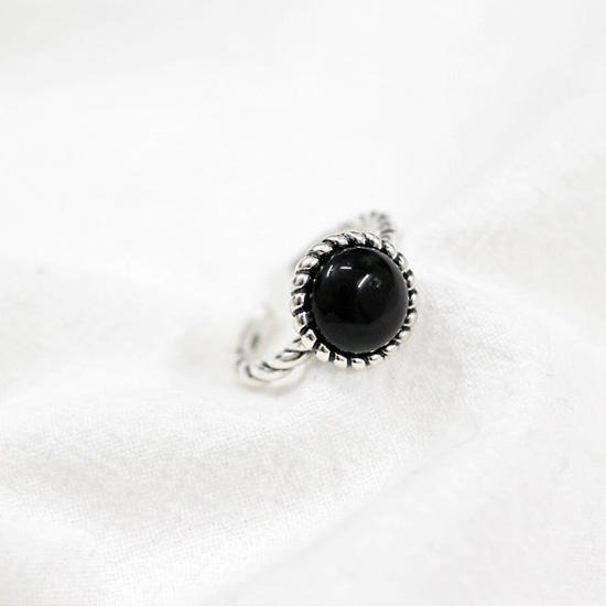 《 QBOX 》FASHION 飾品【SAR1813】精緻復古簡約天然黑瑪腦S925純銀開口戒指/戒環-細節圖7