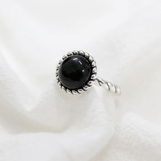 《 QBOX 》FASHION 飾品【SAR1813】精緻復古簡約天然黑瑪腦S925純銀開口戒指/戒環-細節圖8