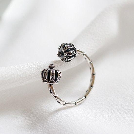 《 QBOX 》FASHION 飾品【SRJT198】精緻復古開口皇冠S925純銀開口戒指/戒環-細節圖5