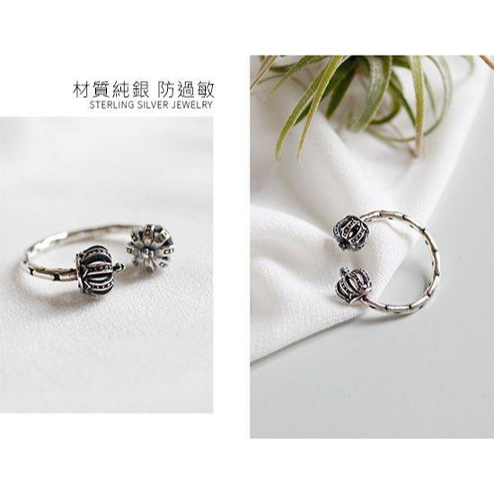 《 QBOX 》FASHION 飾品【SRJT198】精緻復古開口皇冠S925純銀開口戒指/戒環-細節圖7