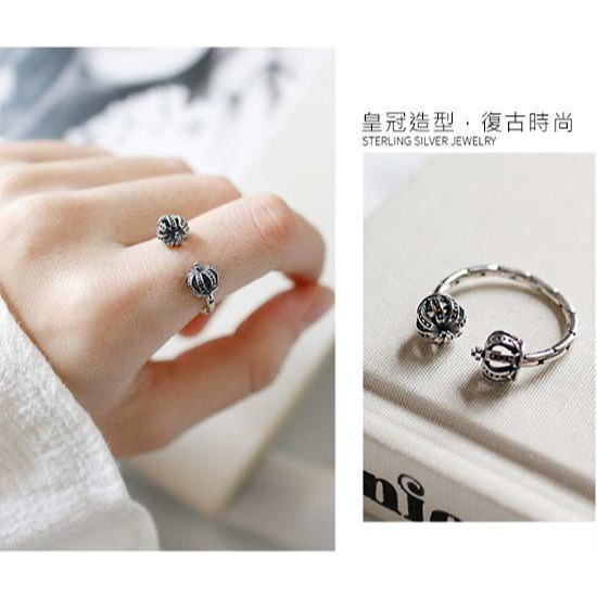 《 QBOX 》FASHION 飾品【SRJT198】精緻復古開口皇冠S925純銀開口戒指/戒環-細節圖9