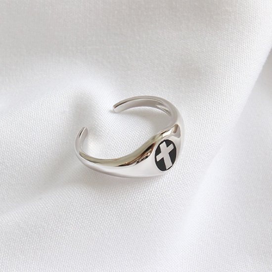 《 QBOX 》FASHION 飾品【SHJZ434】精緻復古極簡十字架圖紋S925純銀/泰銀開口戒指/戒環-細節圖5