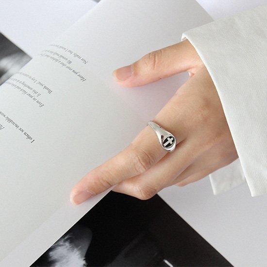 《 QBOX 》FASHION 飾品【SHJZ434】精緻復古極簡十字架圖紋S925純銀/泰銀開口戒指/戒環-細節圖7