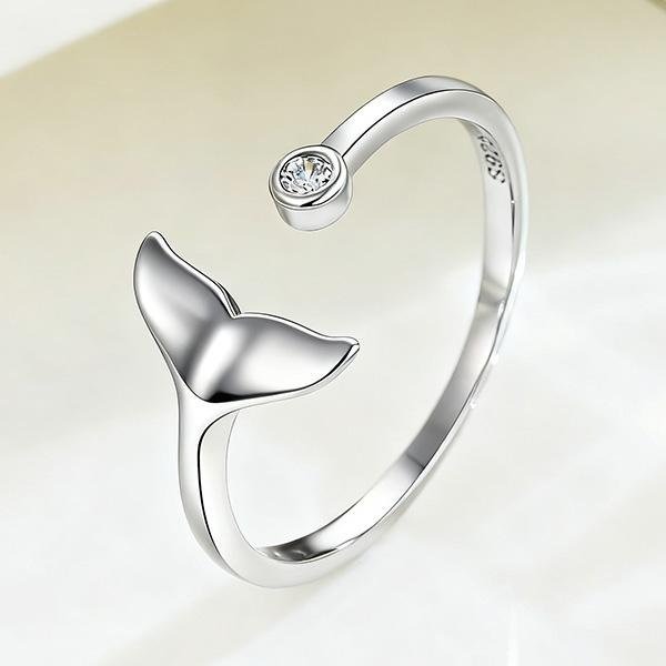 《 QBOX 》FASHION 飾品【RA164】精緻個性美人魚尾鑲鋯石開口純銀戒指/戒環-細節圖4