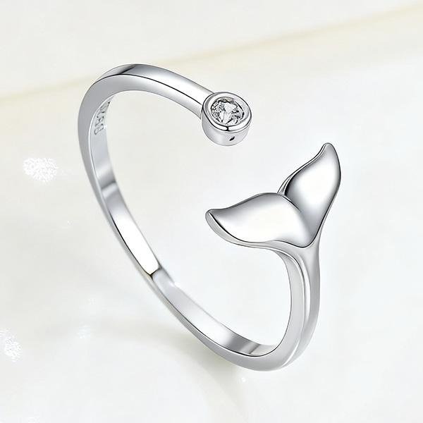 《 QBOX 》FASHION 飾品【RA164】精緻個性美人魚尾鑲鋯石開口純銀戒指/戒環-細節圖5