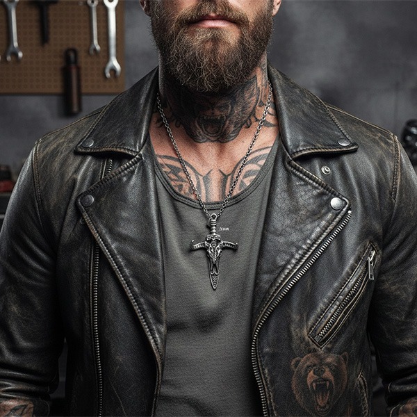 《 QBOX 》FASHION 飾品【CBP8-1168】精緻個性復古羊角骷髏劍刃鈦鋼墬子項鍊/吊墬-細節圖7