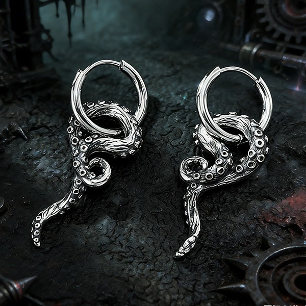 《 QBOX 》FASHION 飾品【E26N1081】精緻個性復古章魚鬚巨觸鈦鋼耳環/耳飾-細節圖3