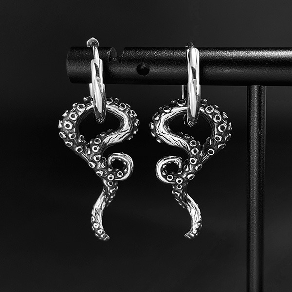 《 QBOX 》FASHION 飾品【E26N1081】精緻個性復古章魚鬚巨觸鈦鋼耳環/耳飾-細節圖4
