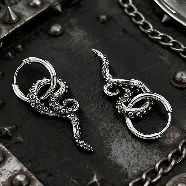 《 QBOX 》FASHION 飾品【E26N1081】精緻個性復古章魚鬚巨觸鈦鋼耳環/耳飾-細節圖5