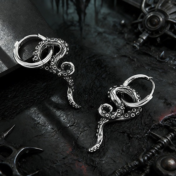 《 QBOX 》FASHION 飾品【E26N1081】精緻個性復古章魚鬚巨觸鈦鋼耳環/耳飾-細節圖7