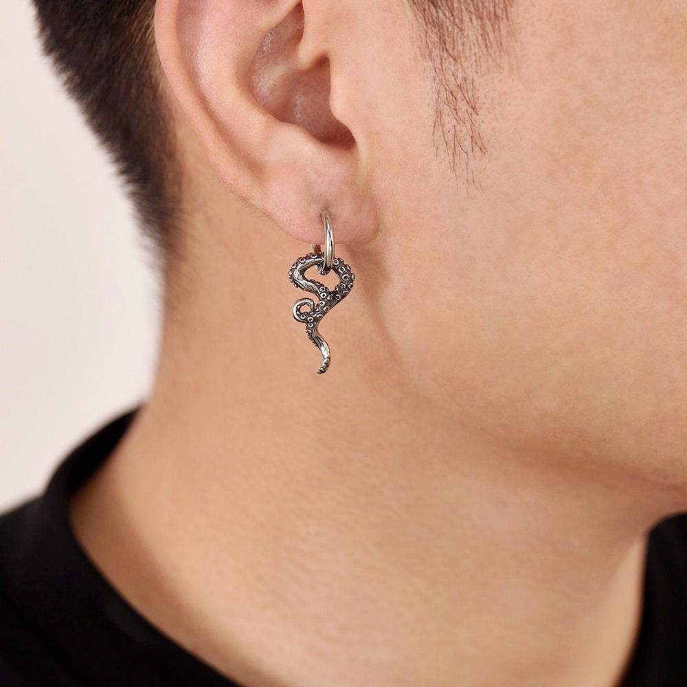 《 QBOX 》FASHION 飾品【E26N1081】精緻個性復古章魚鬚巨觸鈦鋼耳環/耳飾-細節圖8