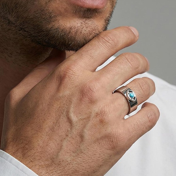 《 QBOX 》FASHION 飾品【GRC-1022】精緻個性復古綠松石惡魔之眼開口鈦鋼戒指/戒環-細節圖8