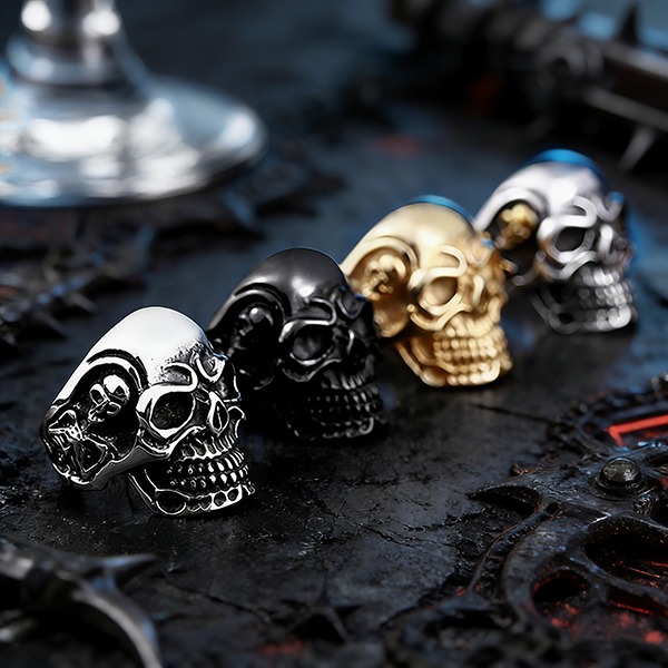《 QBOX 》FASHION 飾品【RBR8-068】精緻個性龐克風雕刻立體骷髏頭鈦鋼戒指/戒環(五色)-細節圖4