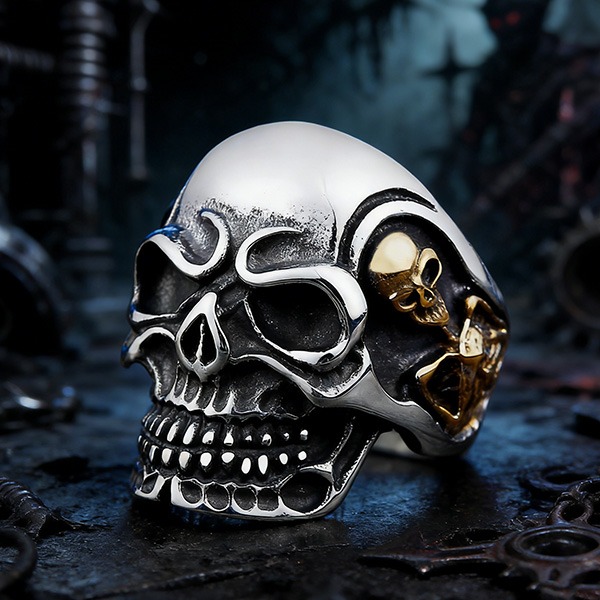 《 QBOX 》FASHION 飾品【RBR8-068】精緻個性龐克風雕刻立體骷髏頭鈦鋼戒指/戒環(五色)-細節圖5