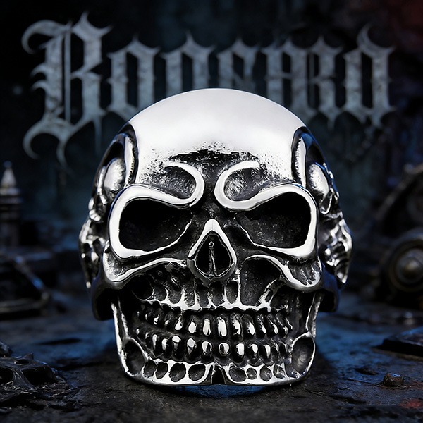 《 QBOX 》FASHION 飾品【RBR8-068】精緻個性龐克風雕刻立體骷髏頭鈦鋼戒指/戒環(五色)-細節圖6