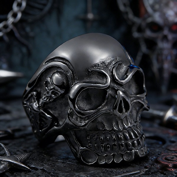 《 QBOX 》FASHION 飾品【RBR8-068】精緻個性龐克風雕刻立體骷髏頭鈦鋼戒指/戒環(五色)-細節圖7