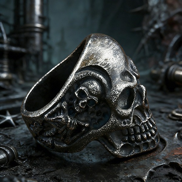 《 QBOX 》FASHION 飾品【RBR8-068】精緻個性龐克風雕刻立體骷髏頭鈦鋼戒指/戒環(五色)-細節圖8