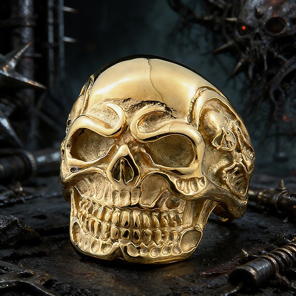 《 QBOX 》FASHION 飾品【RBR8-068】精緻個性龐克風雕刻立體骷髏頭鈦鋼戒指/戒環(五色)-細節圖9