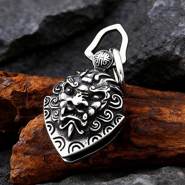 《 QBOX 》FASHION 飾品【CLHP145】精緻個性復古鎮邪諦聽麒麟獸鈦鋼墬子項鍊/吊墬-細節圖3