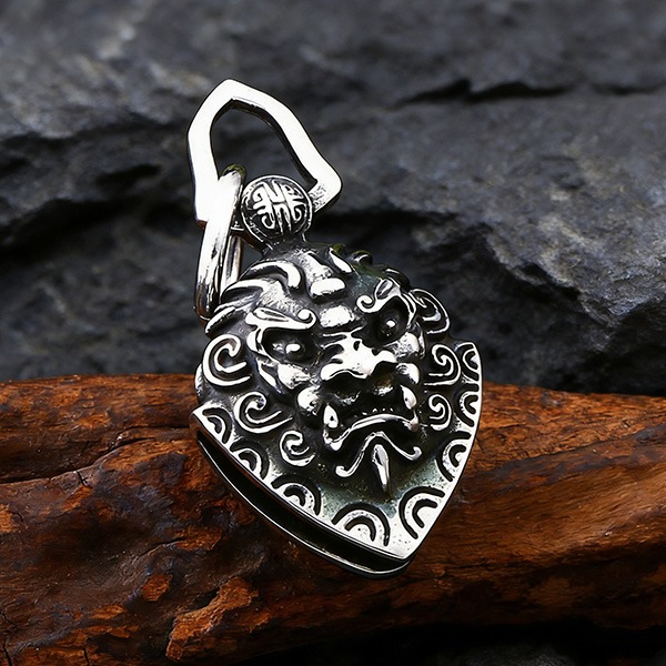 《 QBOX 》FASHION 飾品【CLHP145】精緻個性復古鎮邪諦聽麒麟獸鈦鋼墬子項鍊/吊墬-細節圖5