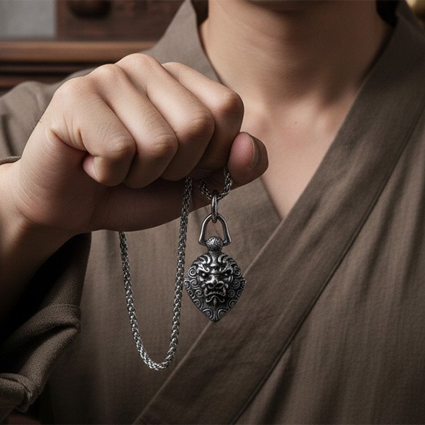 《 QBOX 》FASHION 飾品【CLHP145】精緻個性復古鎮邪諦聽麒麟獸鈦鋼墬子項鍊/吊墬-細節圖6