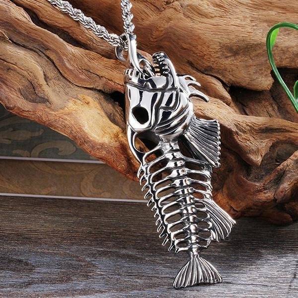 《 QBOX 》FASHION 飾品【CBP8-237】精緻個性立體魚骨頭鈦鋼墬子項鍊/吊墜-細節圖3