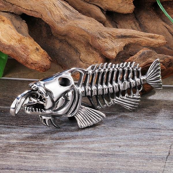 《 QBOX 》FASHION 飾品【CBP8-237】精緻個性立體魚骨頭鈦鋼墬子項鍊/吊墜-細節圖4