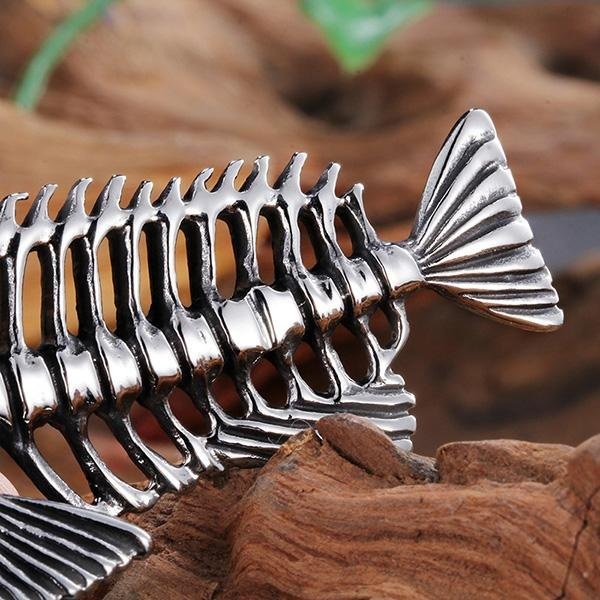 《 QBOX 》FASHION 飾品【CBP8-237】精緻個性立體魚骨頭鈦鋼墬子項鍊/吊墜-細節圖6