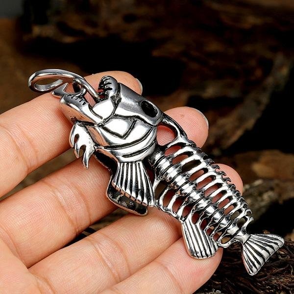 《 QBOX 》FASHION 飾品【CBP8-237】精緻個性立體魚骨頭鈦鋼墬子項鍊/吊墜-細節圖7