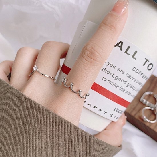 《 QBOX 》FASHION 飾品【RA25】精緻個性簡約皇冠鑲鑽S925純銀/泰銀開口戒指-細節圖4