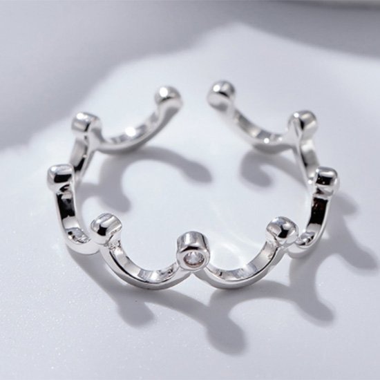 《 QBOX 》FASHION 飾品【RA25】精緻個性簡約皇冠鑲鑽S925純銀/泰銀開口戒指-細節圖5