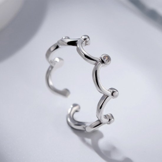 《 QBOX 》FASHION 飾品【RA25】精緻個性簡約皇冠鑲鑽S925純銀/泰銀開口戒指-細節圖7