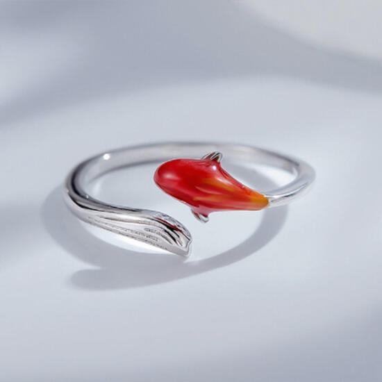 《 QBOX 》FASHION 飾品【RG18】精緻個性簡約錦鯉魚設計S925純銀/泰銀開口戒指-細節圖5