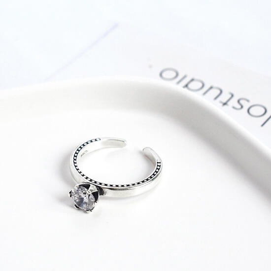 《 QBOX 》FASHION 飾品【RB72】精緻復古簡約素面單鑽S925純銀/泰銀開口戒指-細節圖4