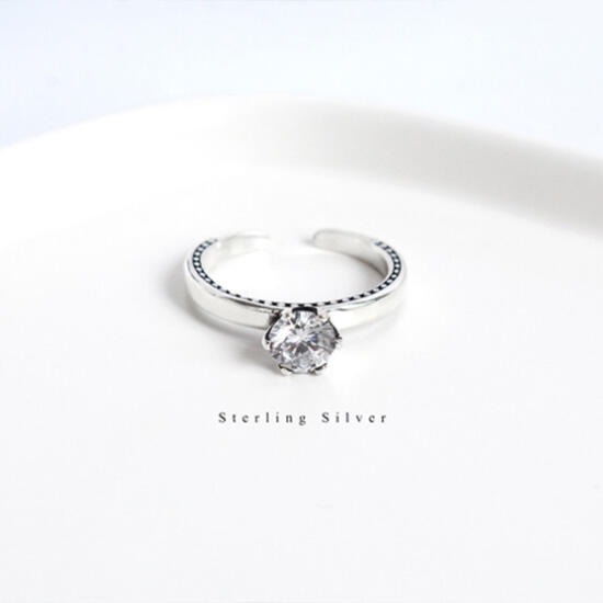 《 QBOX 》FASHION 飾品【RB72】精緻復古簡約素面單鑽S925純銀/泰銀開口戒指-細節圖5