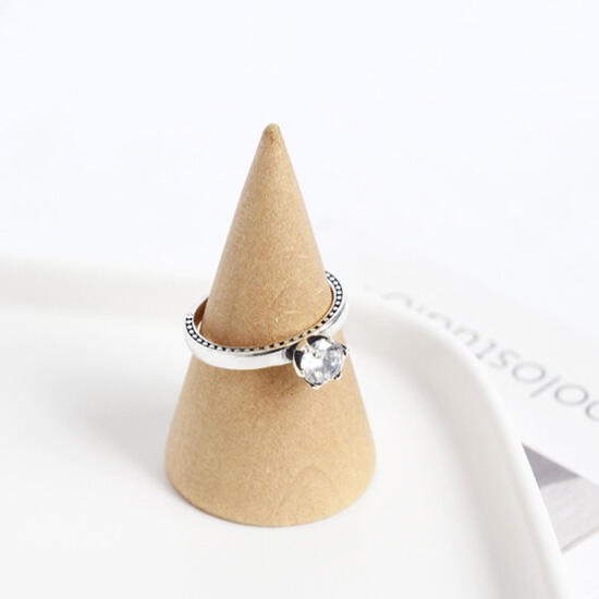 《 QBOX 》FASHION 飾品【RB72】精緻復古簡約素面單鑽S925純銀/泰銀開口戒指-細節圖6