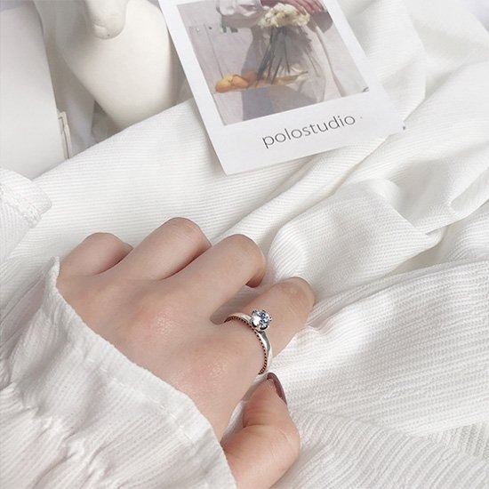 《 QBOX 》FASHION 飾品【RB72】精緻復古簡約素面單鑽S925純銀/泰銀開口戒指-細節圖7