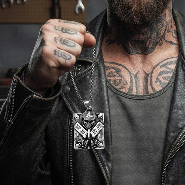 《 QBOX 》FASHION 飾品【LHP211】精緻個性復古開封符咒骷髏鈦鋼墬子項鍊/吊墬-細節圖7