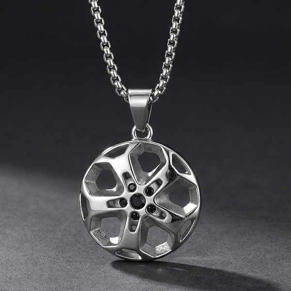 QBOX 》FASHION 飾品【CPN-2269】精緻個性嘻哈風車輪轂鈦鋼墬子項鍊/吊墬-細節圖3