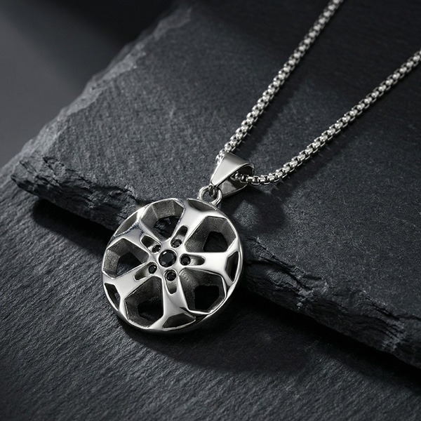 QBOX 》FASHION 飾品【CPN-2269】精緻個性嘻哈風車輪轂鈦鋼墬子項鍊/吊墬-細節圖4